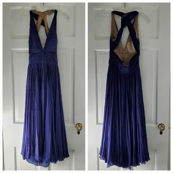 J. MENDEL Blue with Black Chiffon Plisse Dress - 2 - Picture 2 of 14